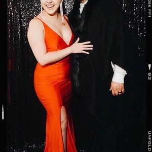 Red Floor Length Gown with High Slit